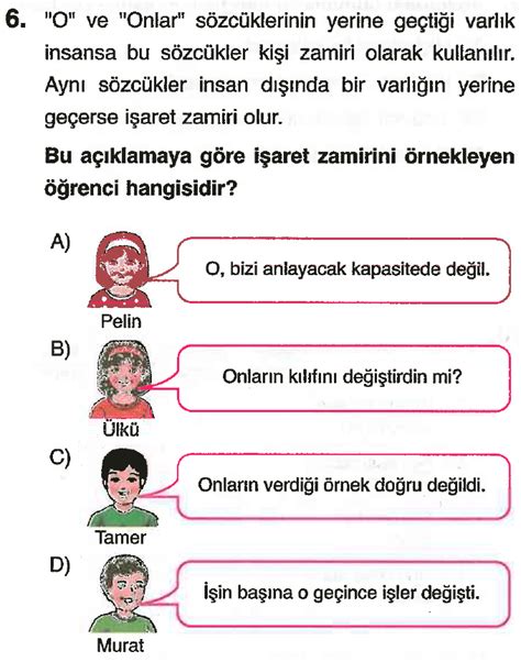 6 sınıf türkçe zamirler testi çöz